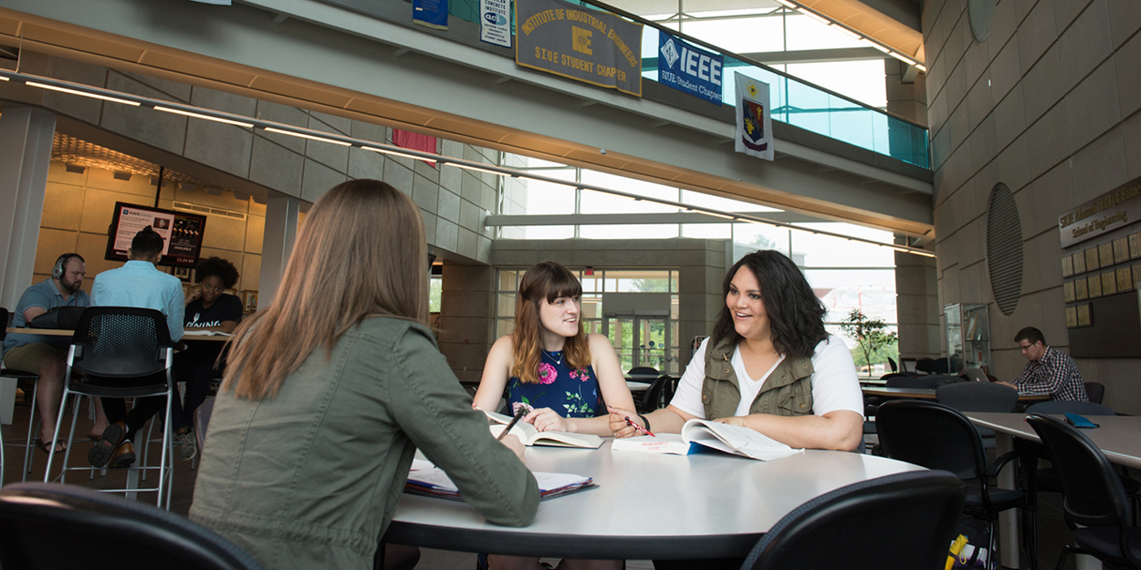 SIUE students working in the Engineering Building.