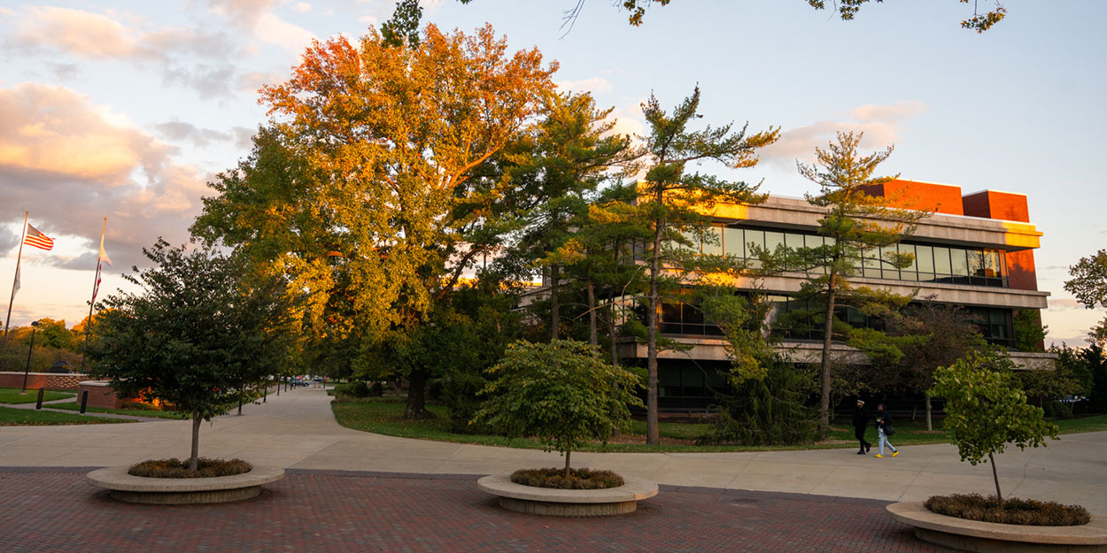 Rendleman Hall at SIUE in spring.