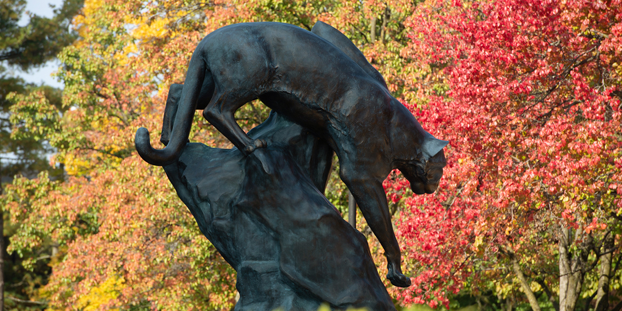 SIUE Cougar Statute in front of the Morris University Center