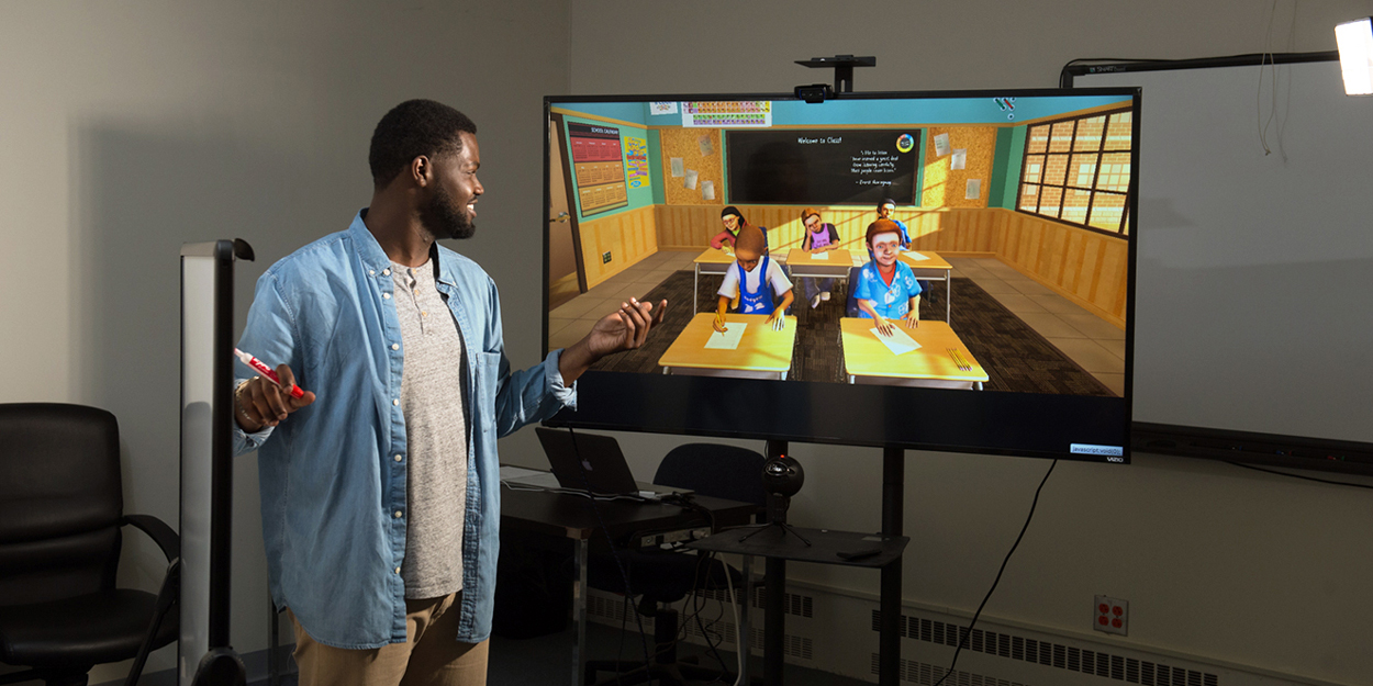 Student working in a smart classroom.