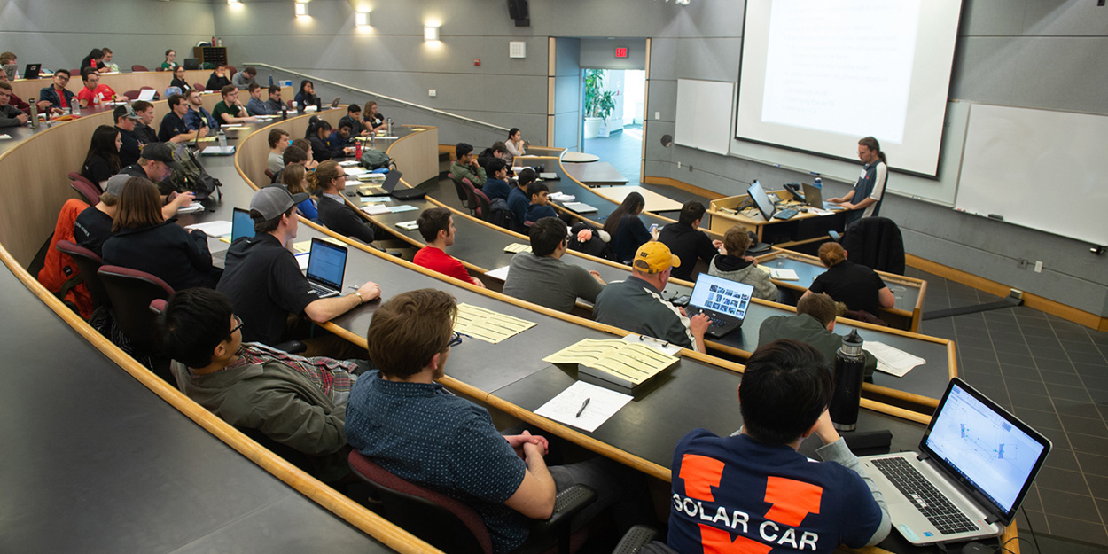 Students in an auditorium at SIUE.