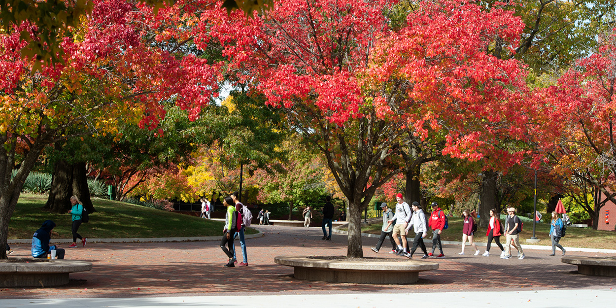 People walking on the Stratton Quadrangle at SIUE.