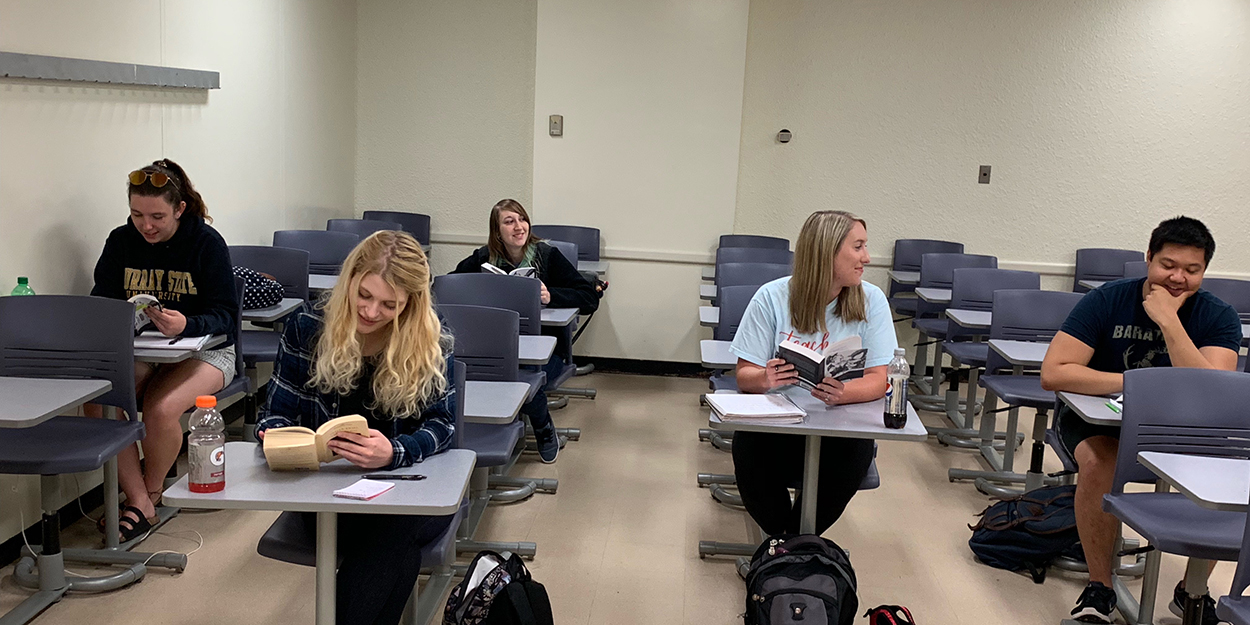 Students sitting in a classroom at SIUE.