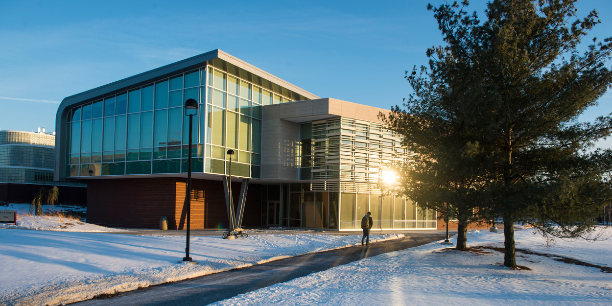 Northwest corner of the Art & Design West during a late winter afternoon.