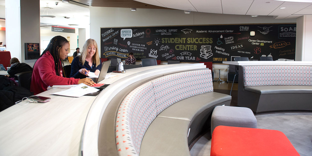 Two professors in the SIUE Student Success Center.