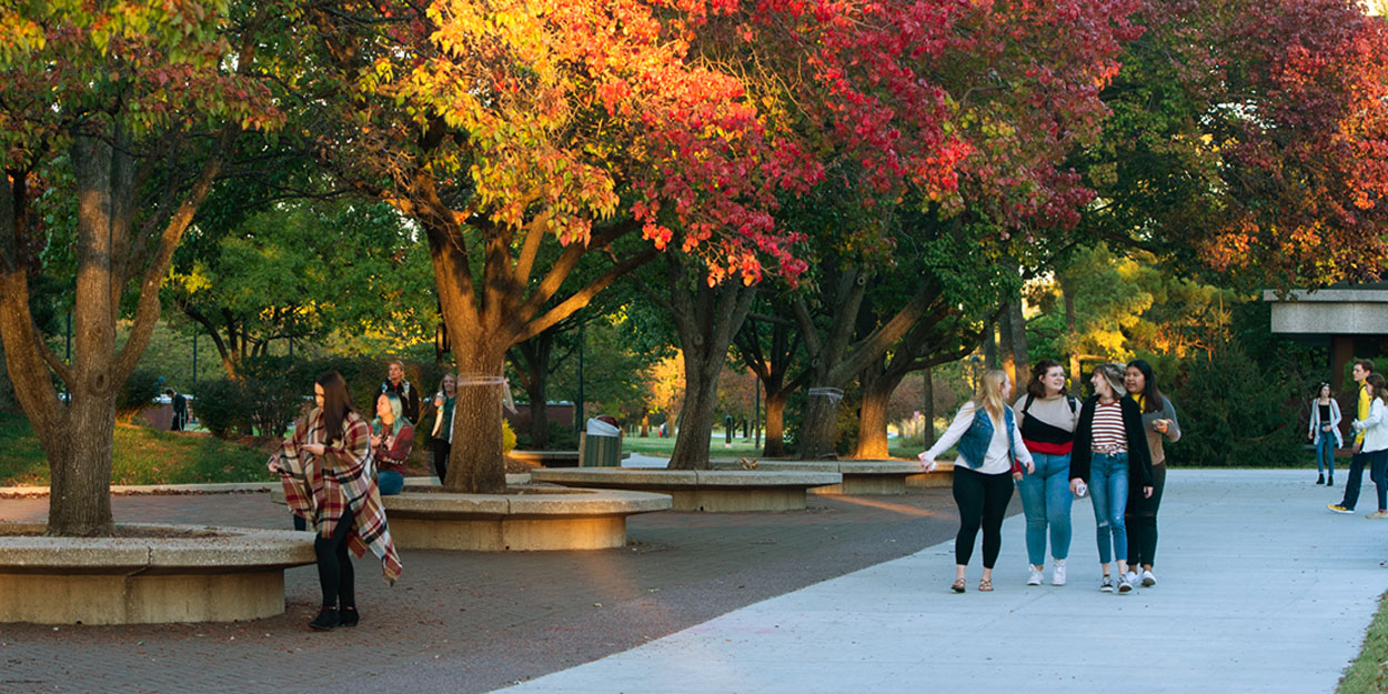 Students walking on the SIUE Campus near the Morris University Center.