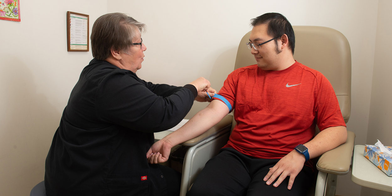 A student getting immunization at SIUE. 