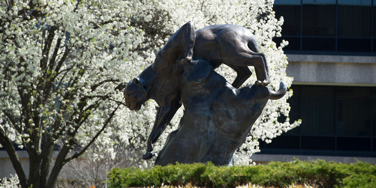 SIUE Cougar Statute in front of the Morris University Center