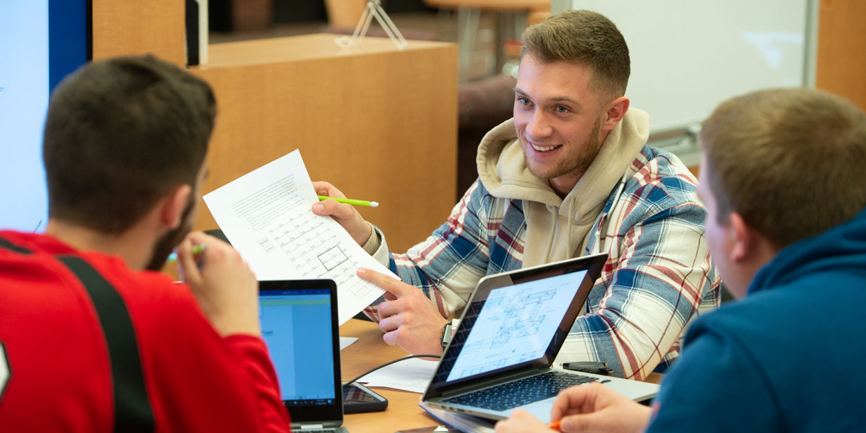 Students working on campus at SIUE.