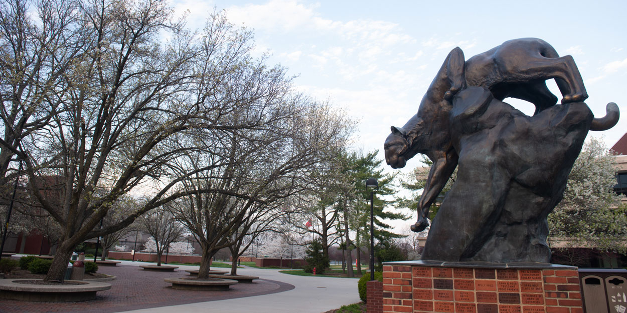 SIUE Cougar Statute in front of the Morris University Center