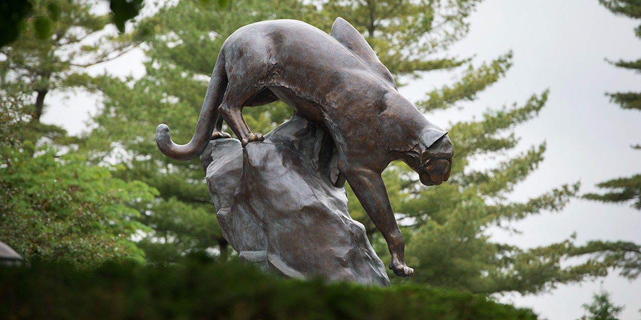 The Cougar Statue in front of SIUE's Morris University Center.