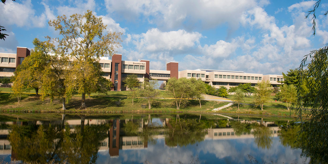 The exterior of Founders and Alumni Hall.