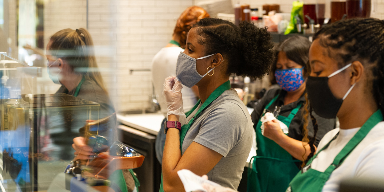 Student workers working at Starbucks in the MUC.