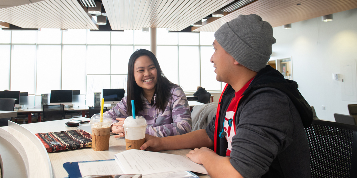 Two students in the Student Success Center at SIUE.