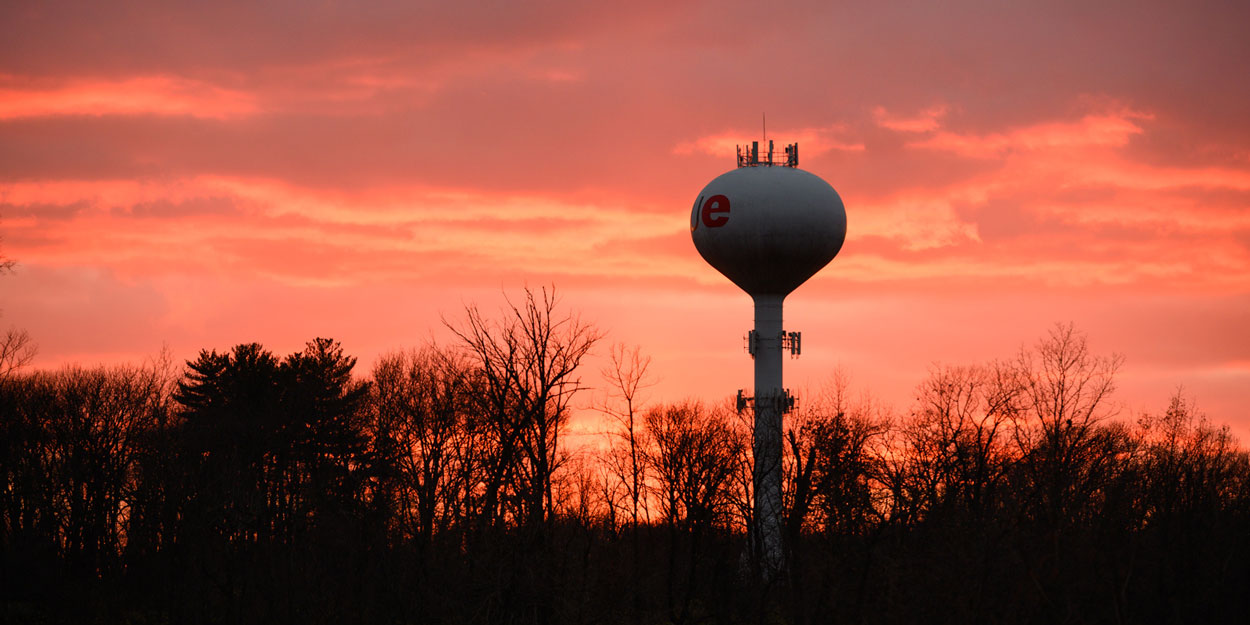 The SIUE water tower at dusk.