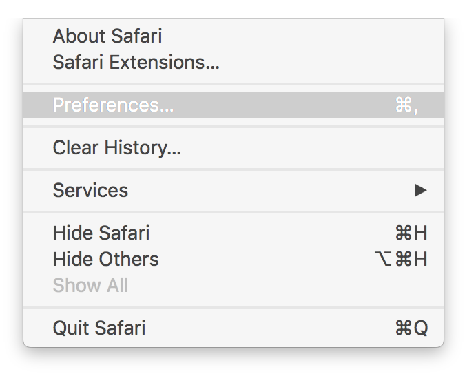 Safari Menu