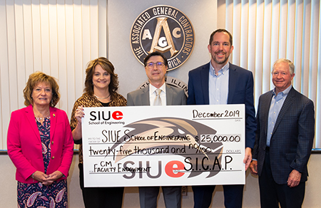 (L-R) SICAP Administraotr Donna Richter, SOE Development Director Lisa Smith, SOE Dean Cem Karacal, SOE Associate Dean Chris Gordon, and SICAP Chairman Bruce Holland.