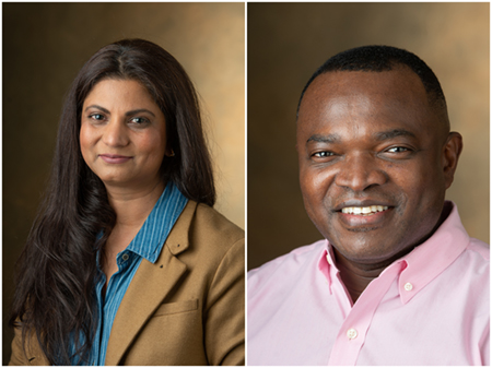 (L-R) Suman Mishra, PhD, professor and graduate program director, and Musonda Kapatamoyo, PhD, professor and chair, both in the Department of Mass Communications. 