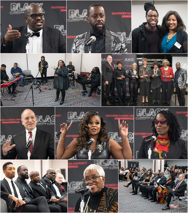 Collage of photos of presenters and awardees at Dr Lewis celebration